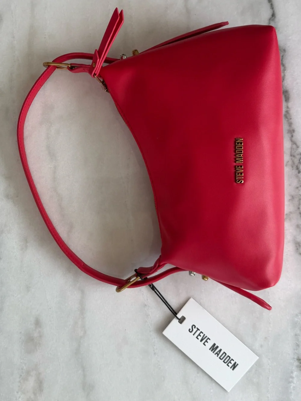 Steve Madden NWT Nally Asymmetrical Shoulder Bag Pebbled Tassel Logo